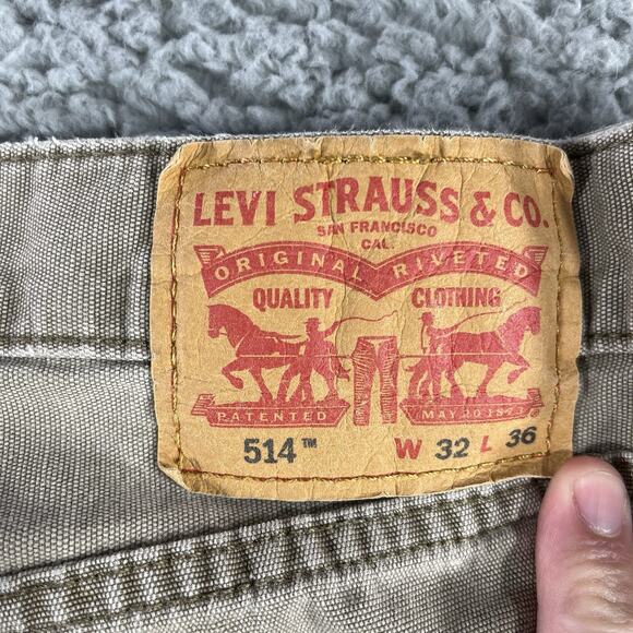 LEVIS 514 JEANS MENS 32x36 BEIGE FITS 32x34 SLIM STRAIGHT WHITE TAB ZIPPER FLY - Picture 6 of 11